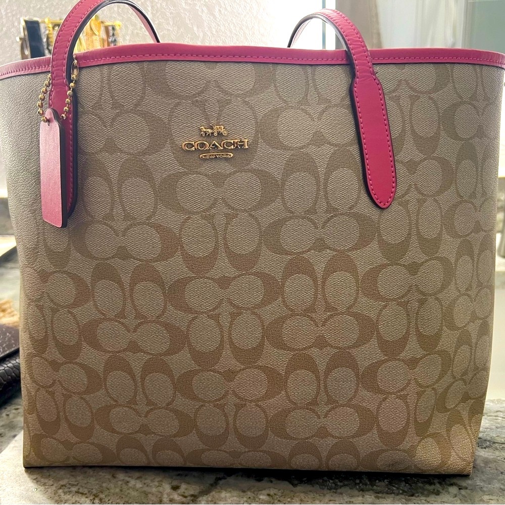 Coach Tan and Pink Signature Tote